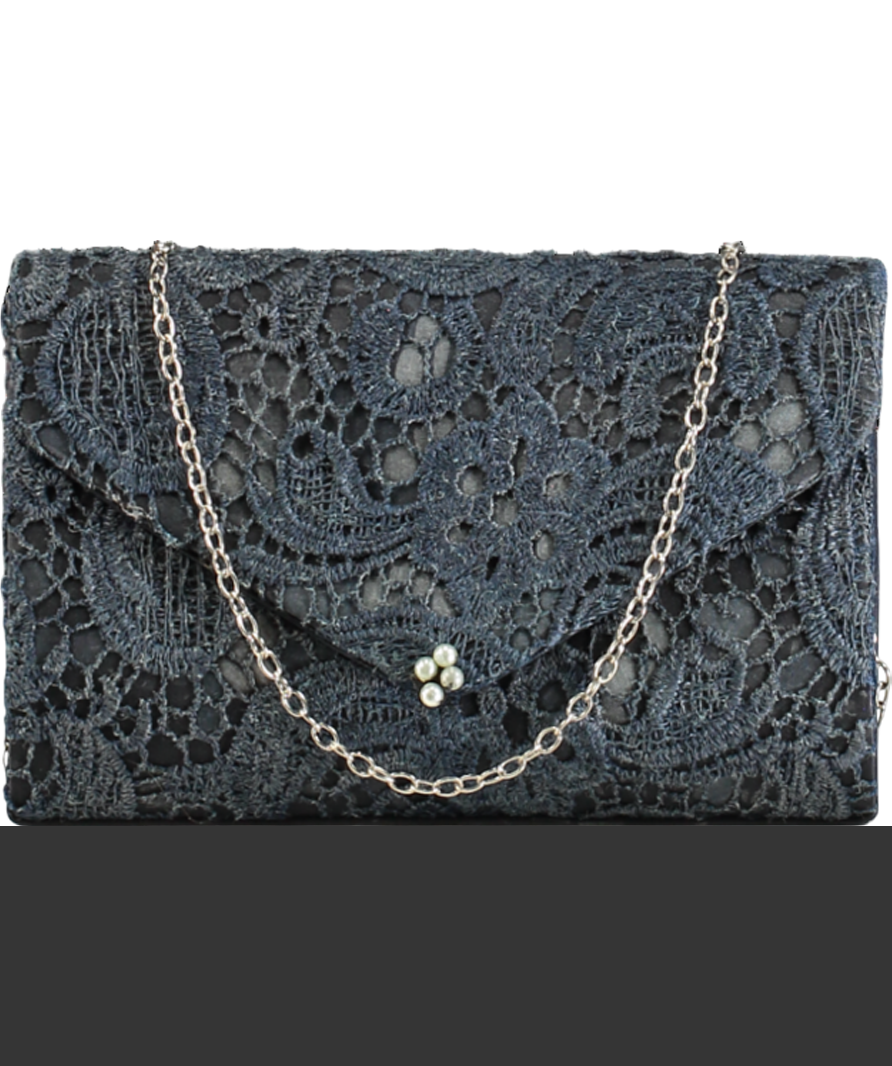 Blue Crochet Lace Pearl Clutch Bag
