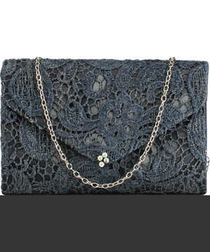 Blue Crochet Lace Pearl Clutch Bag