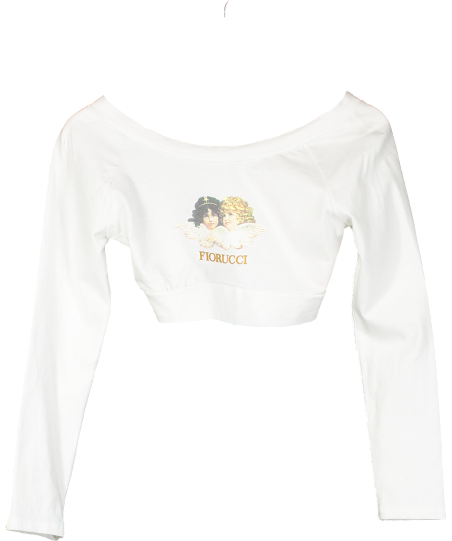 FIORUCCI White Angels Logo Cropped Long Sleeve Top UK L