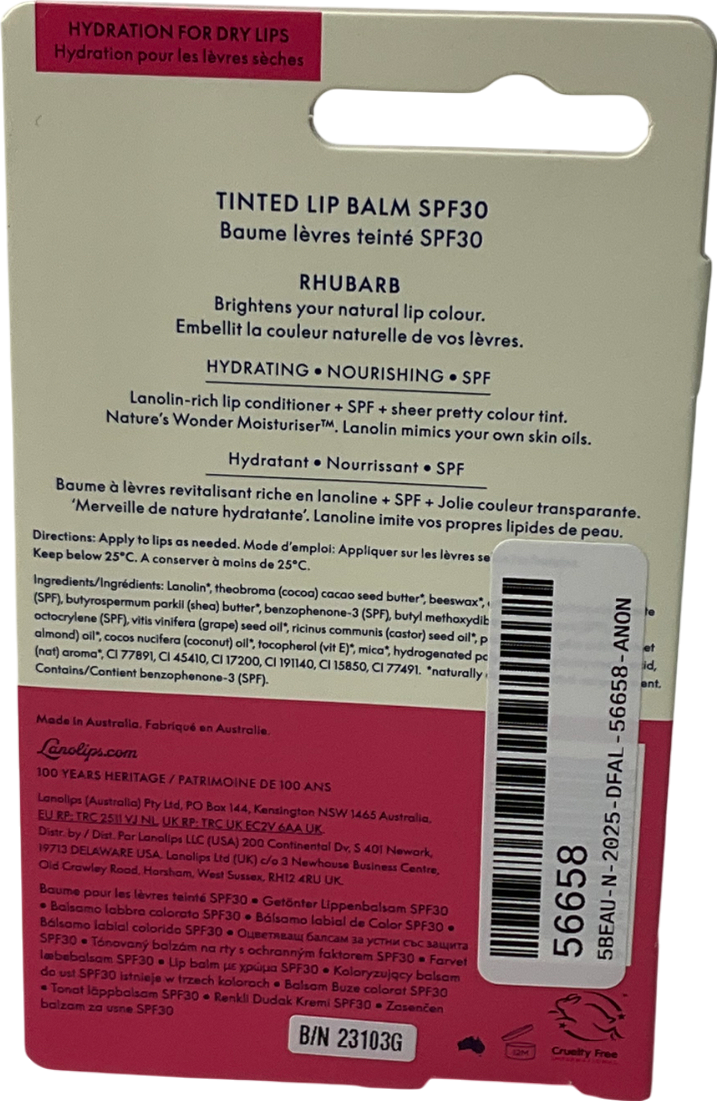 lanolips Tinted Spf30 Balm Rhubarb 12.5g