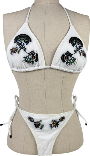 Accessorize White Fan Embellished Bikini UK 8