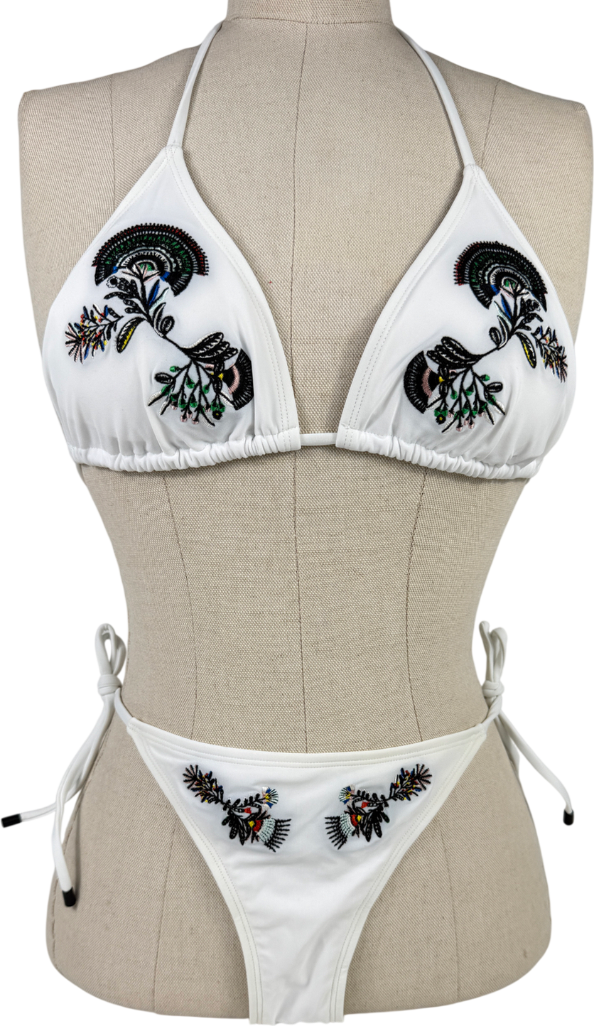 Accessorize White Fan Embellished Bikini UK 8
