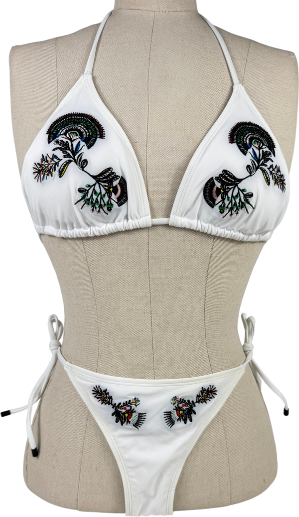 Accessorize White Fan Embellished Bikini UK 8