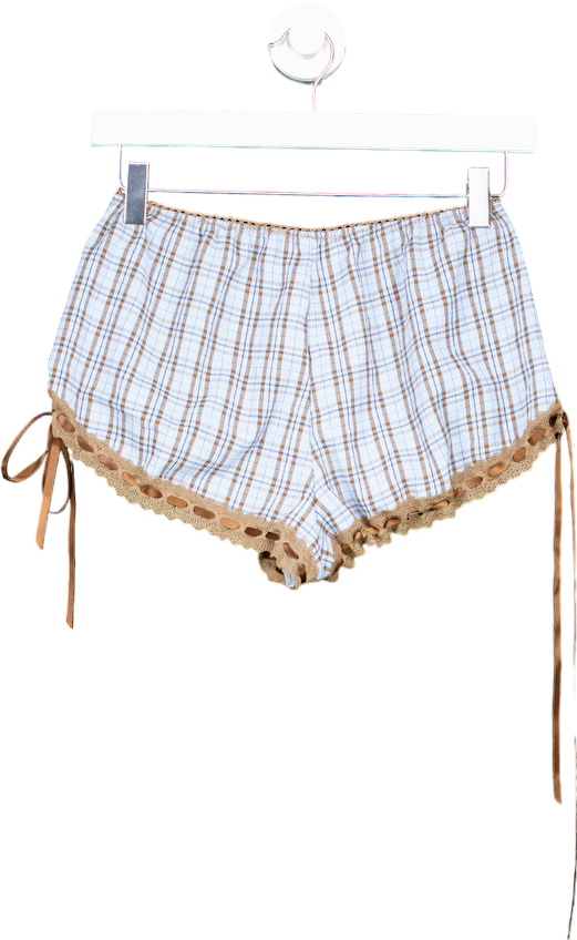 Out From Under Brown Plaid Lace Trim Shorts UK XS