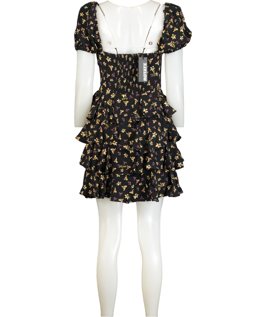 ROTATE Black Rubina Tiered Floral-print Jacquard Mini Dress Eu36 UK 8
