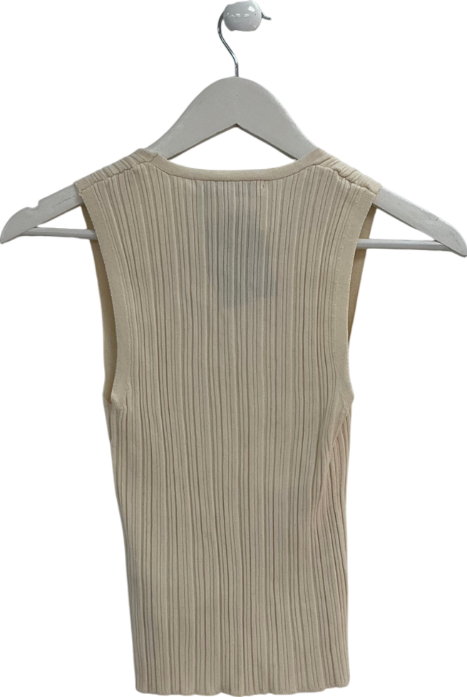 ZARA Cream Textured V Neck Top UK M