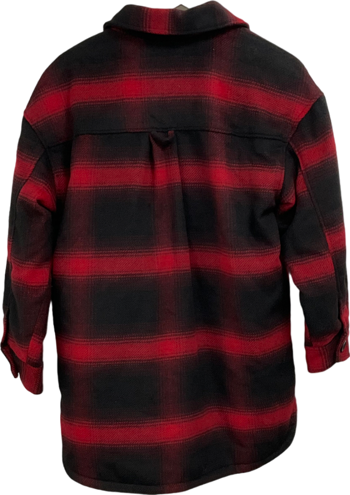 H&M Red Checked Padded Long Line Shacket UK XS