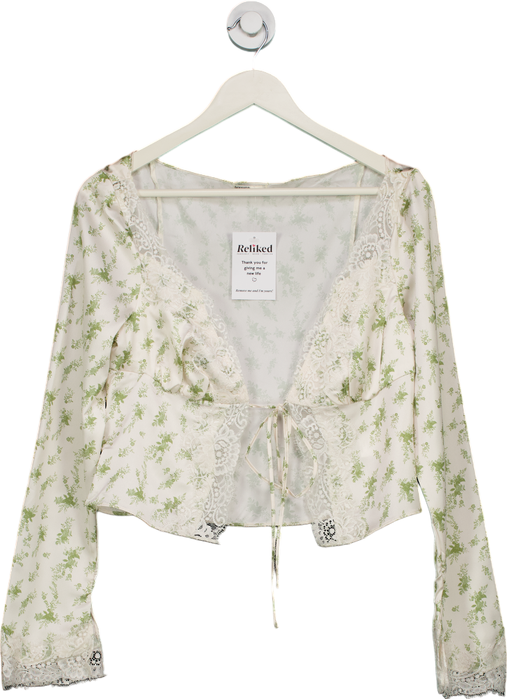 House of CB Green CLARISSA GARDEN PRINT LACE TRIM TOP UK M