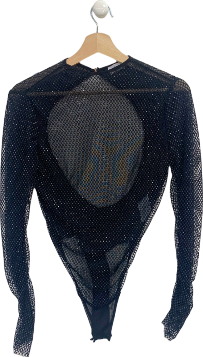 Oh Polly Black Mesh Rhinestone Bodysuit UK 10