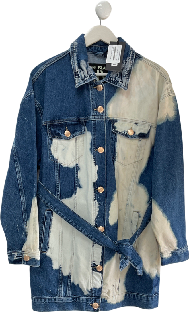 River Island Blue Bleached Denim Mini Dress UK S