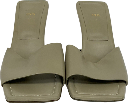 ZARA Beige Heeled Leather Sandals UK 4 EU 37 👠