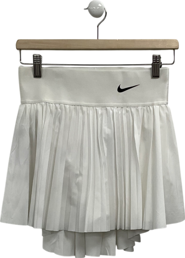 Nike White Dri-fit Pleated Mini Skirt With Dipped Hem UK S