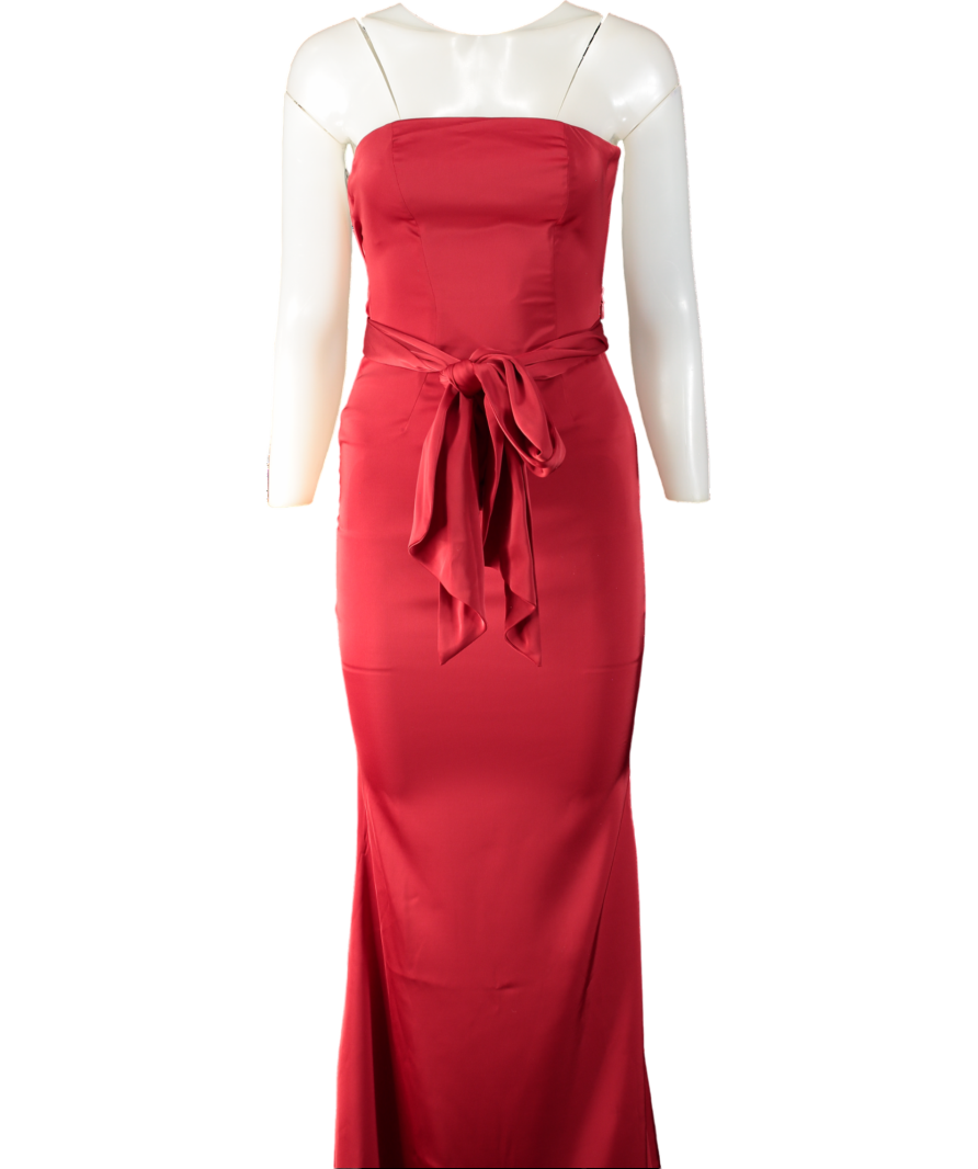 Oh Polly Mandi Scarf-detail Strapless Gown In Scarlet Red UK 6