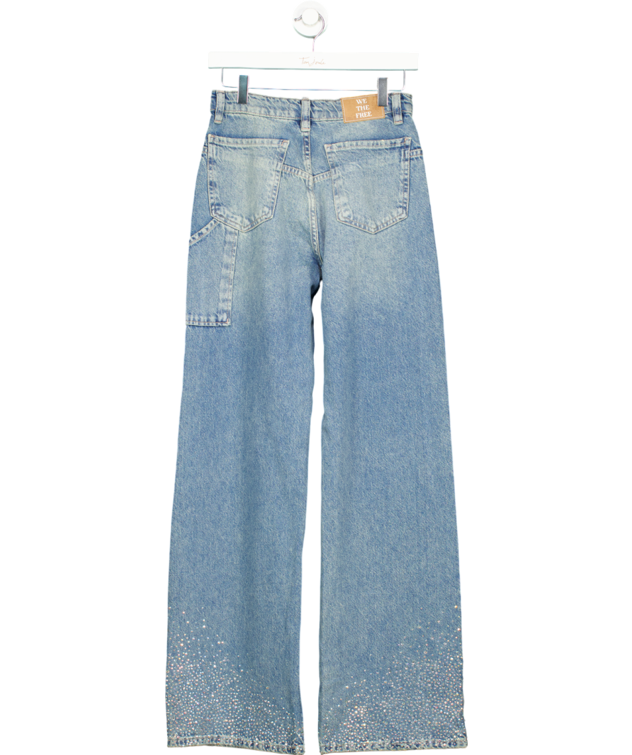 Free People Blue We The Free Tinsley Studded Baggy Jeans UK 26