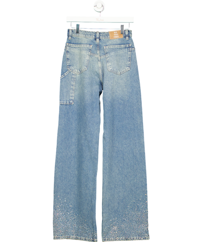 Free People Blue We The Free Tinsley Studded Baggy Jeans UK 26