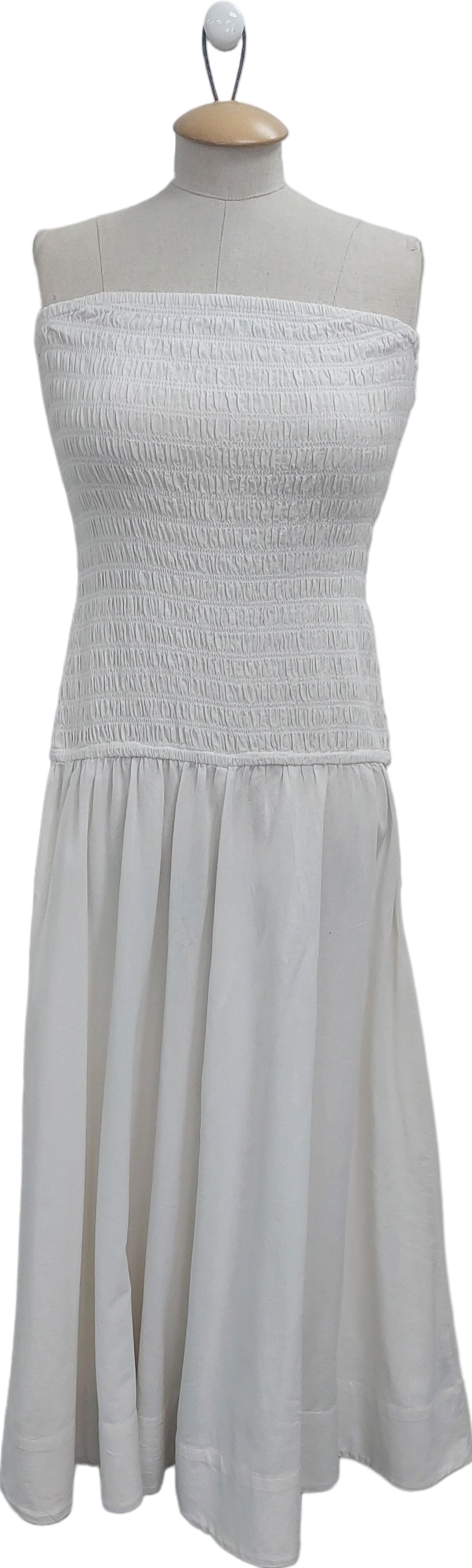 Topshop White Strapless Shirring Midi Dress UK 10