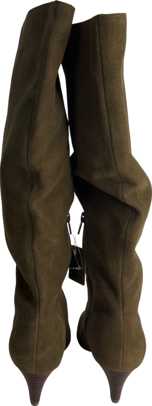 Next Khaki Green Suede Forever Comfort® Suede Knee High Heeled Boots UK 4 EU 37 👠