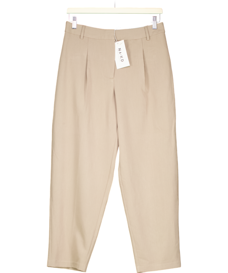 NA-KD Beige Cropped Mid Waist Suit Pants UK 8