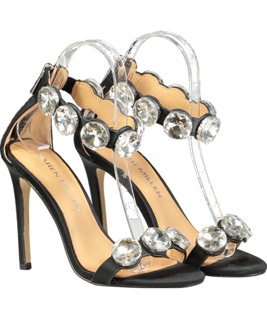 Karen Millen Black Crystal Stone Double Strap Stiletto Heel UK 3 EU 36 👠