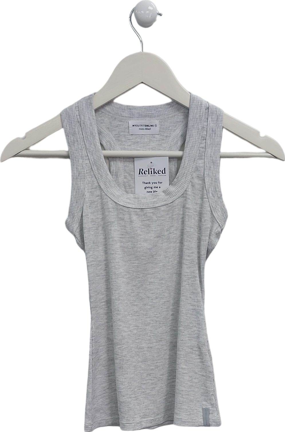 My Outfit Online Grey T-shaped Micro Ribbed Tank Top UK S