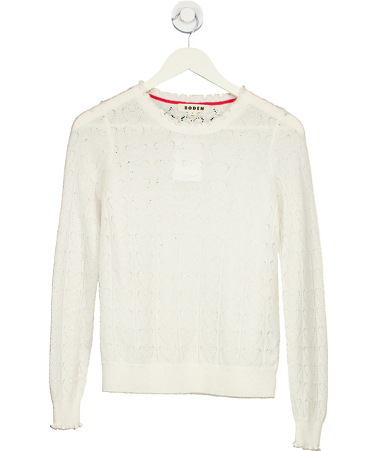 Boden White Fluffy Heart Pointelle Jumper UK XS