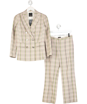 Pinko 2-piece Pink Check Double Breasted Blazer And Straight Leg Trousers UK 8