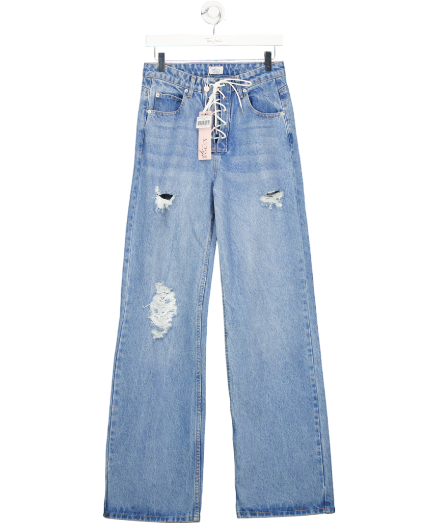 Oh Polly Blue Tall Lace Up Distressed Jeans UK 10