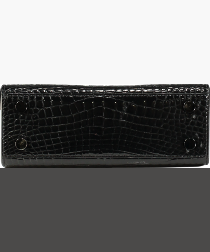 Aspinal Of London Mini Mayfair 2 Black Patent Croc Top Handle Bag