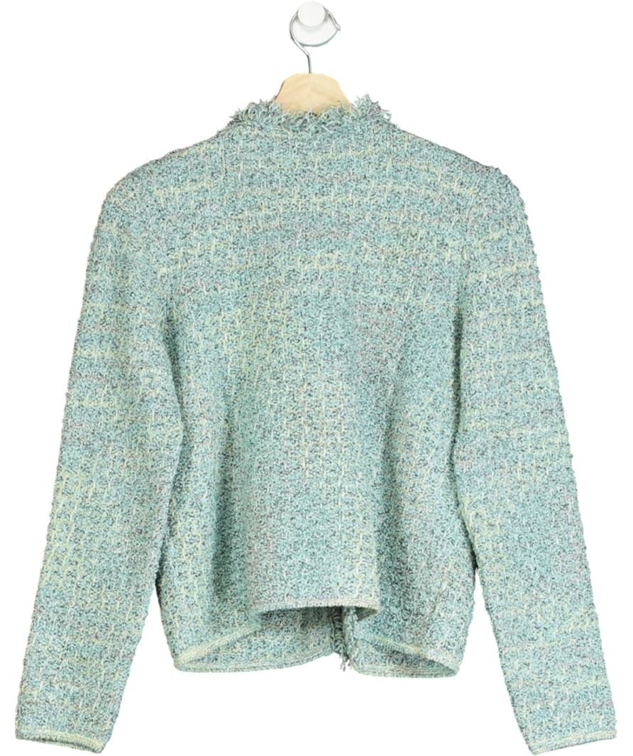 MANGO Blue Tweed Jacket With Frayed Ends UK M