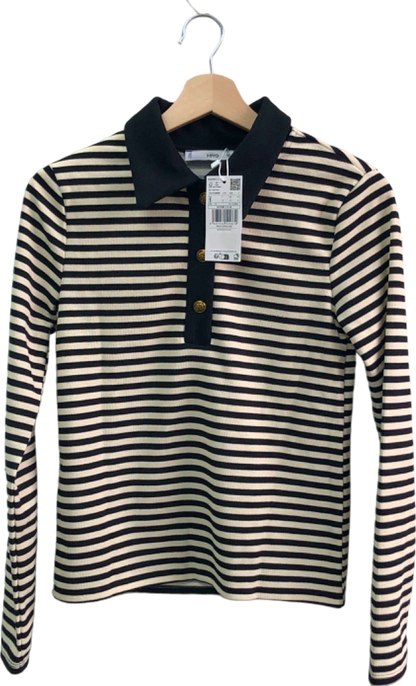 Mango Black/Cream Striped Polo Shirt S