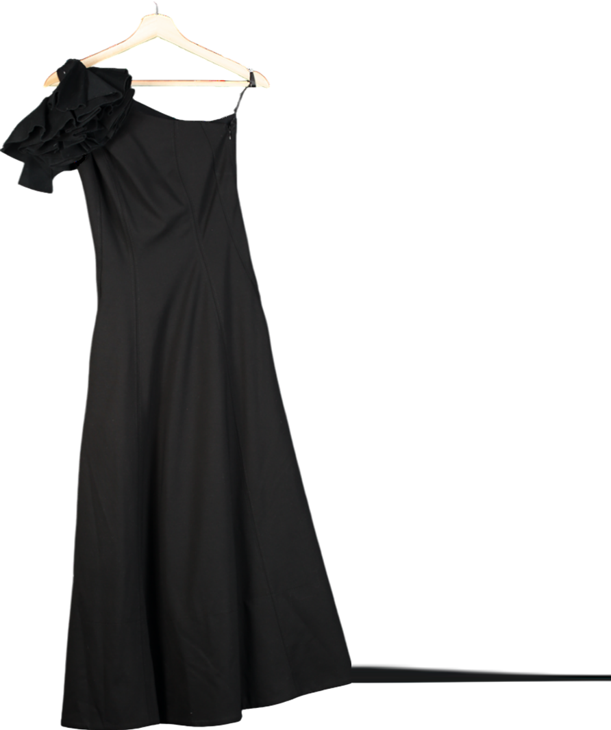 ME + EM Black One Shoulder Midi Dress + Corsage UK 6