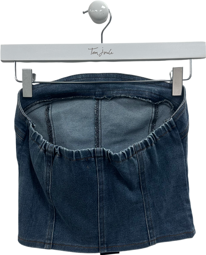 Motel Kaiha Denim Bandeau Corset Top In Blue Wash UK 10