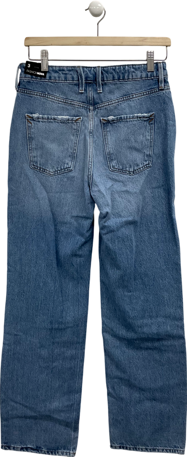 Fashion Nova Blue Perfect Timing Straight Leg Jeans UK S