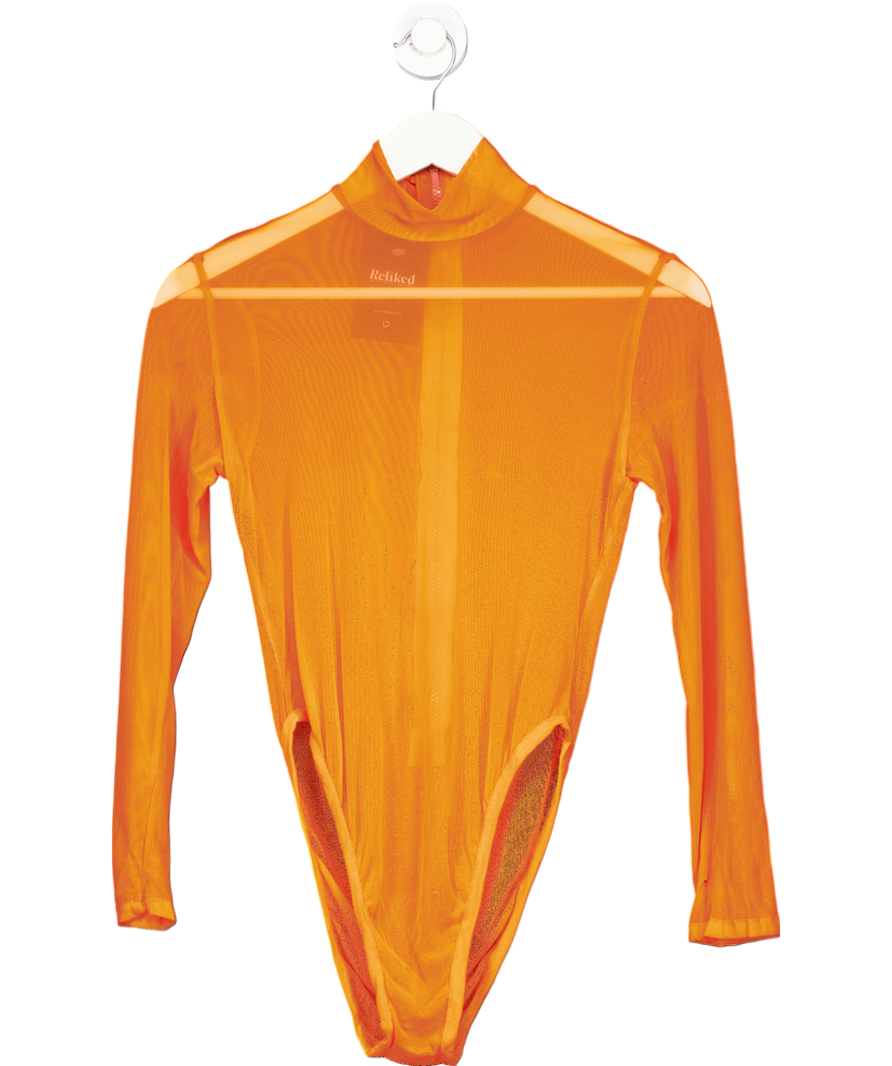 Orange Long Sleeve Sheer Bodysuit UK XS/S