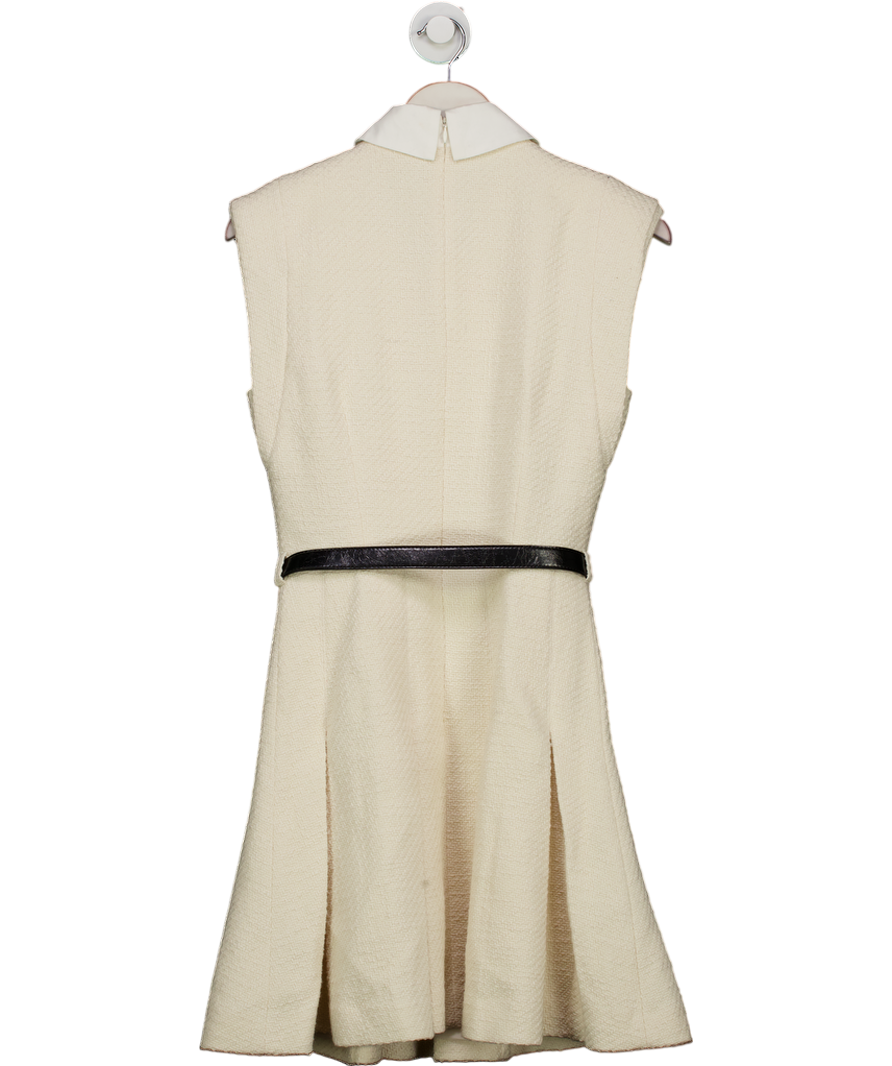 Karen Millen Cream Tweed Contrast Collar Pleated Tailored Mini Dress UK 6