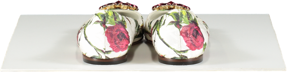 Dolce & Gabbana White Jacquard Rose Print Bellucci Ballet Flats UK 5 EU 38 👠