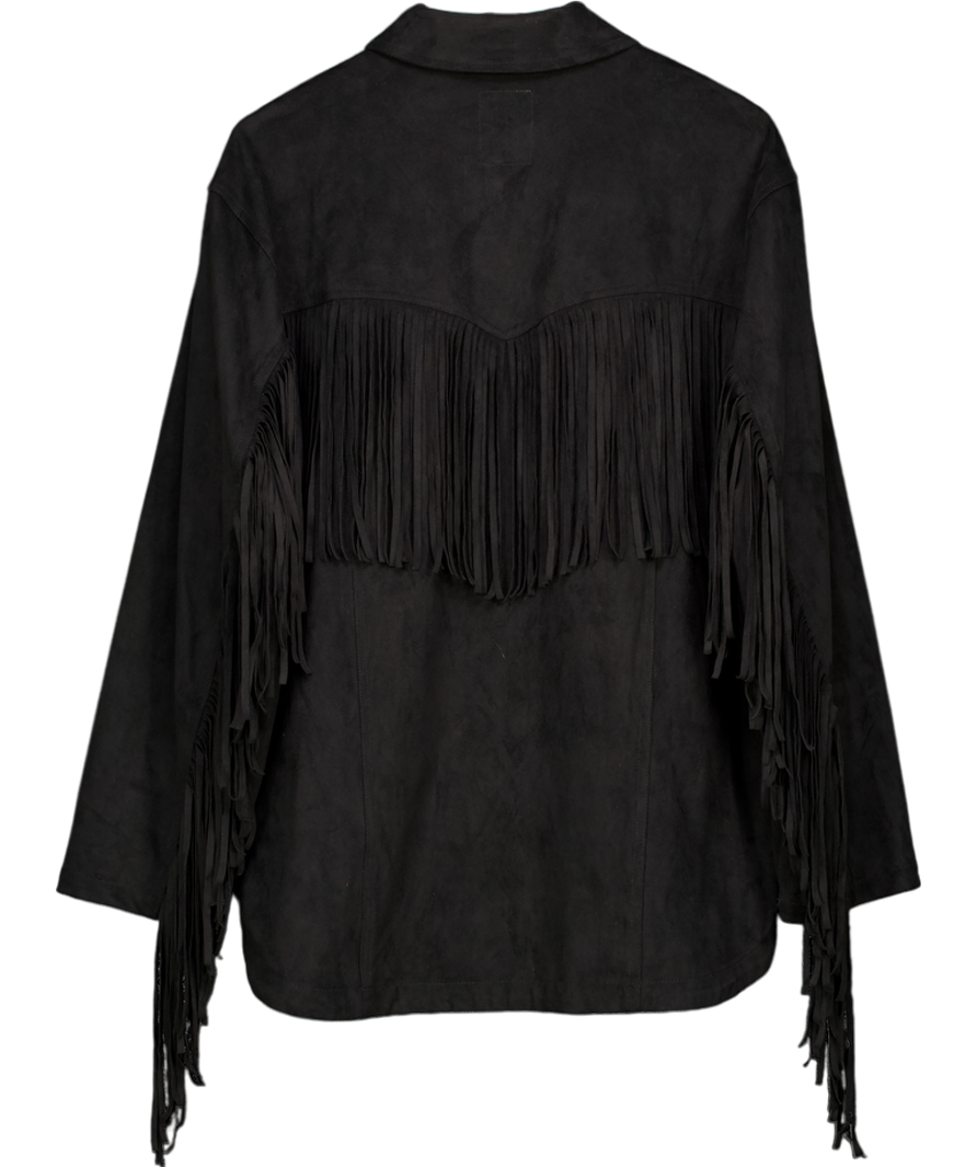 Free People Black We The Freefringe Out Vegan Suede Jacket UK M