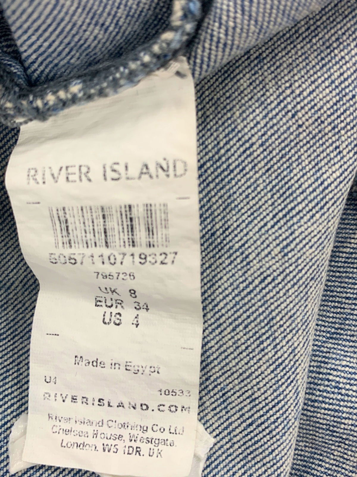 River Island Blue Puff-Sleeve Denim Mini Dress UK 8