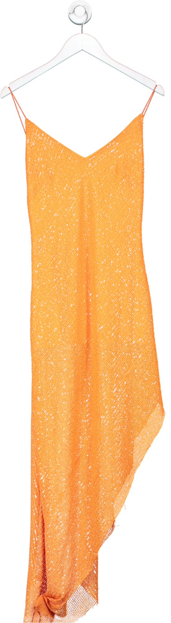 Rotate Birger Christensen Orange Asymmetric Sequin Stretch Mesh Slip Dress UK 8