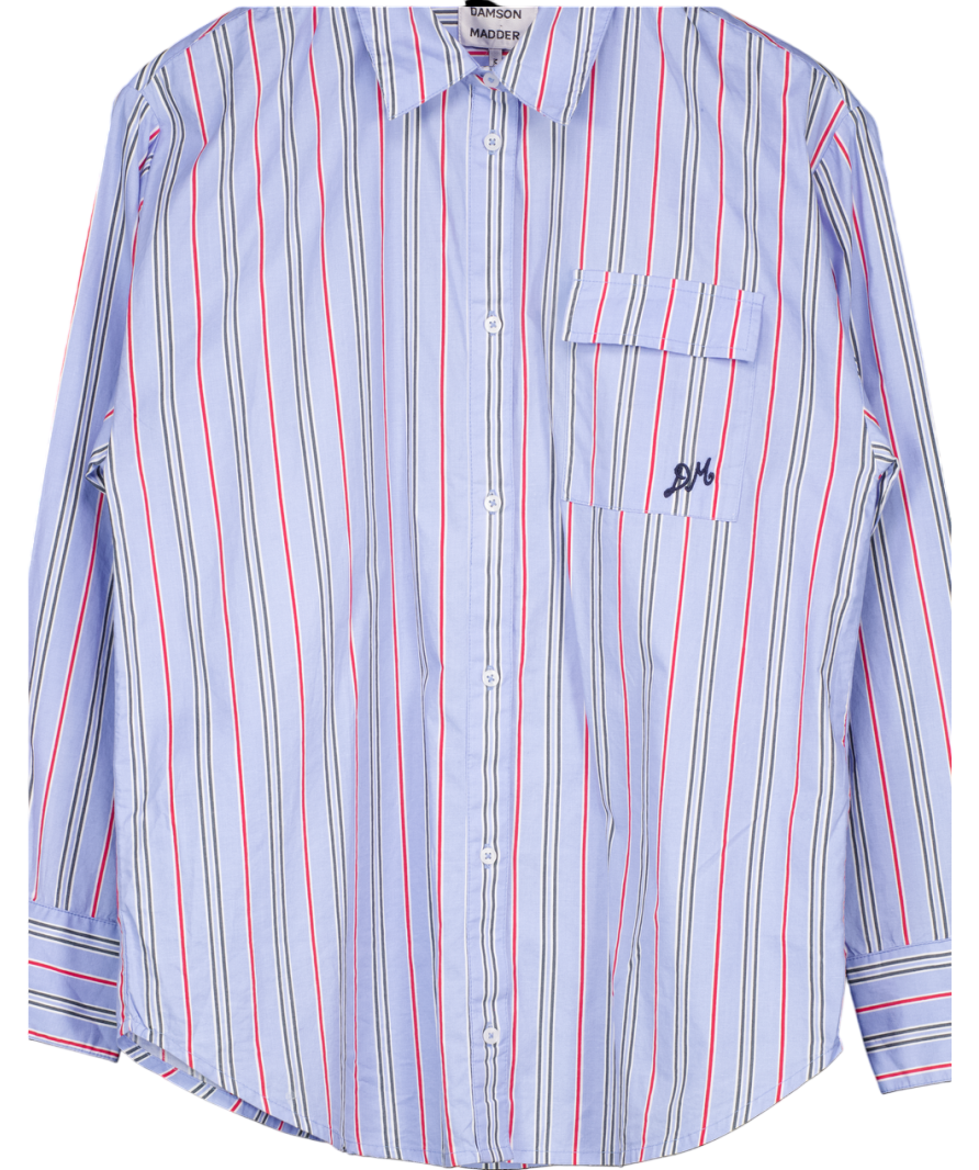 Damson Madder Kendall Oversize Shirt- Bold Blue Stripe UK 6
