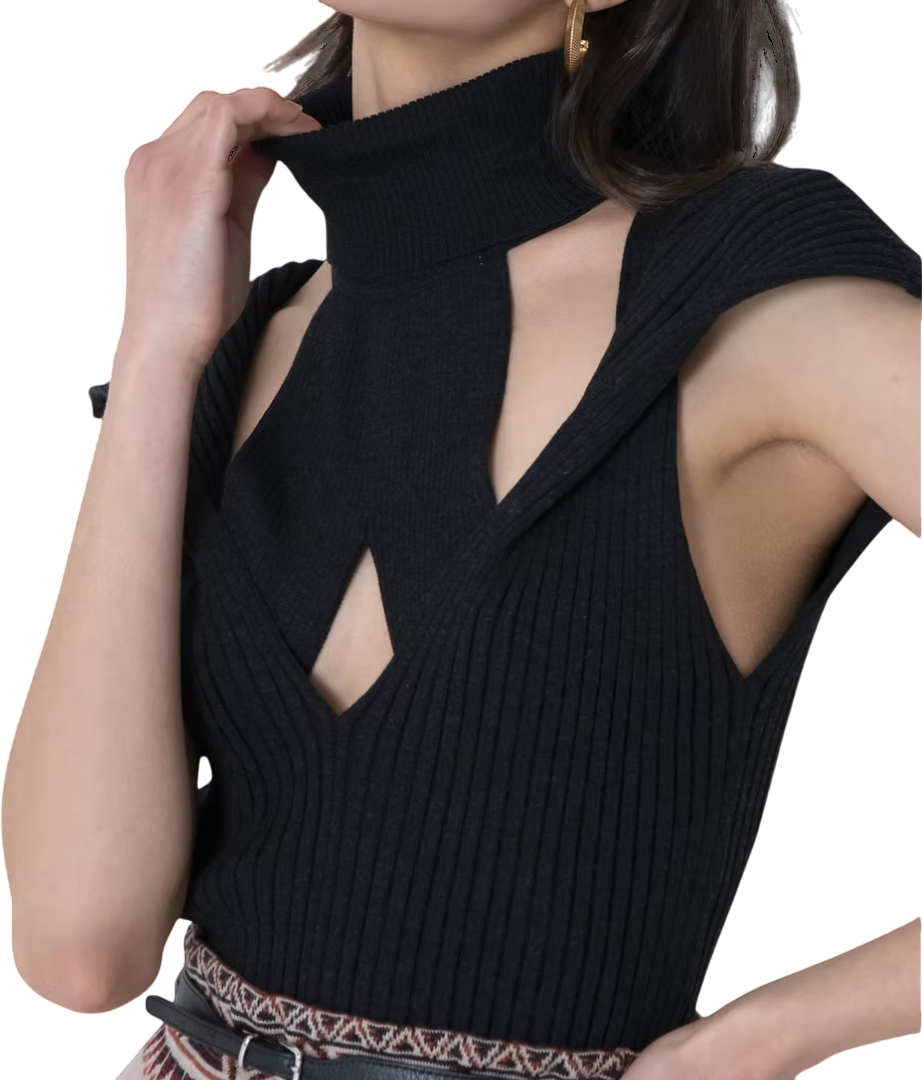 Les Fridays Black Yuma Sleeveless Merino Wool Cutout Turtleneck Top UK S
