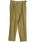 REISS Green Linen Blend Pleat Front Trousers With Fold Over Hem UK 4