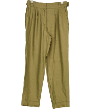 REISS Green Linen Blend Pleat Front Trousers With Fold Over Hem UK 4