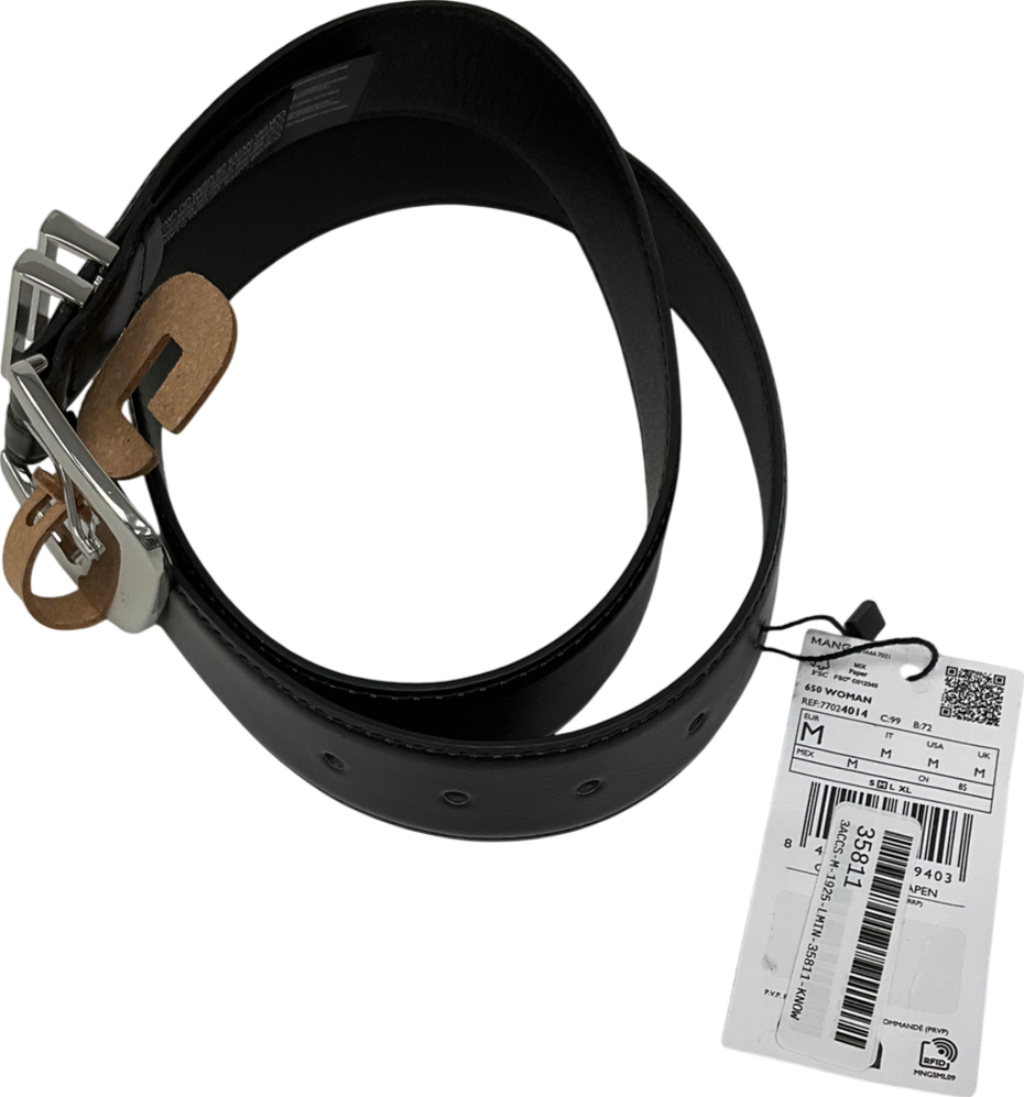 MANGO Black Metal Buckle Belt UK M