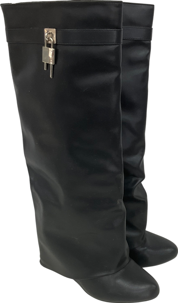 boohoo Black Fold Over Heeled Boots UK 6 EU 39 👠