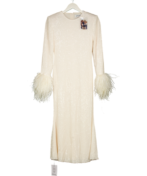 Self Portrait Cream Sequin Feather Midi Dress UK 6