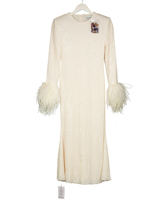 Self-Portrait Cream Sequin Feather Midi Dress UK 6