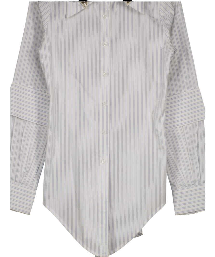 Jacqueline Then White Star Sequin Collar Long Striped Shirt Dress UK S