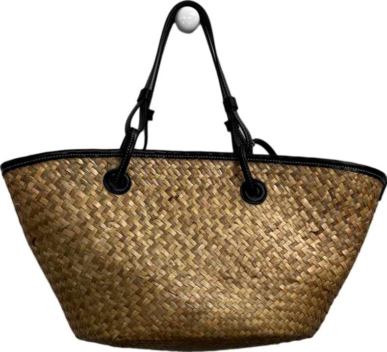 Mint Velvet Beige Ayla Straw Leather Detail Basket bag