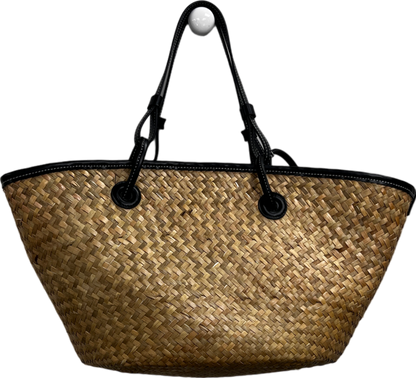 Mint Velvet Beige Ayla Straw Leather Detail Basket bag